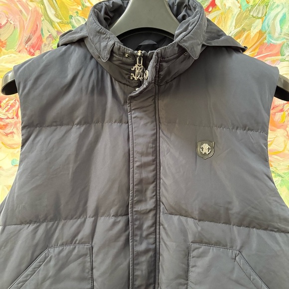 Roberto Cavalli Men’s Duck Down Puffer Vest Navy Blue Size 54 XL Hooded - Picture 5 of 14